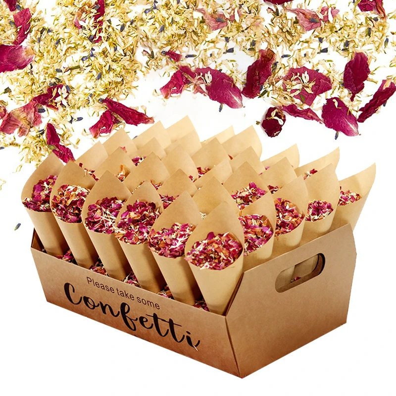 

100% Natural Wedding Confetti Personalized Confetti Cones Dried Flower Tray Petal Paper Cone Holder Wedding Party Decoration