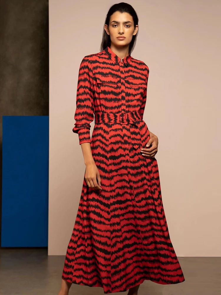 

Runway Spring Autumn Women's New Designer Office Casual Party Celebrity Elegant Chic High Quality Midi Long Sleeve Shirt Dress