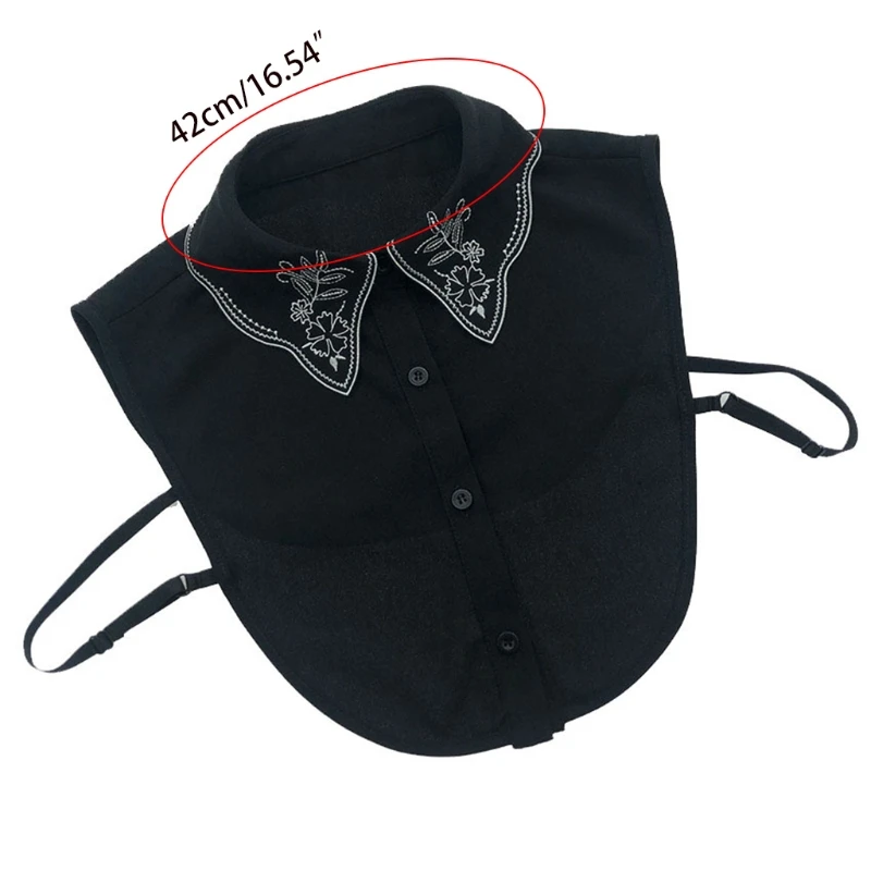

M2EA Women Black White Chiffon Half Shirt Blouse Elegant Embroidered Floral Irregular Lapel False Collar Detachable Dickey