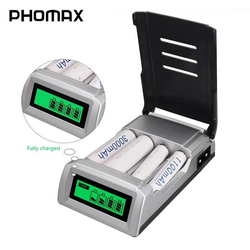 

PHOMAX 4-Slot AA/AAA 1.2v Intelligent Fast Charging Adapter Suitable for Ni-MH Ni-Cd Rechargeable Battery With EU/US/UK Plug