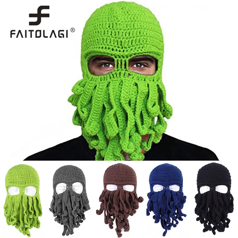 

Octopus Beard Hat Winter Warm Knitted Wool Ski Mask Novelty Funny Party Squid Skullies Beanie Unisex Halloween Headgear Gifts