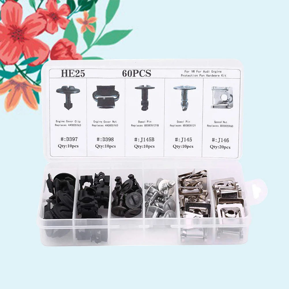 

60pcs Car Body Engine Cover Clips Nut Trim Clips Engine Cover Nut Dowel for Car
