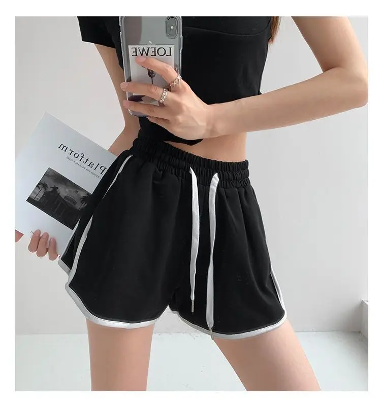 Yasuk Spring Summer Fashion Sporty Casual High Waist Slim Loose Shorts Pants Sweet Cool Girl Soft Kawaii Striped Drawstring