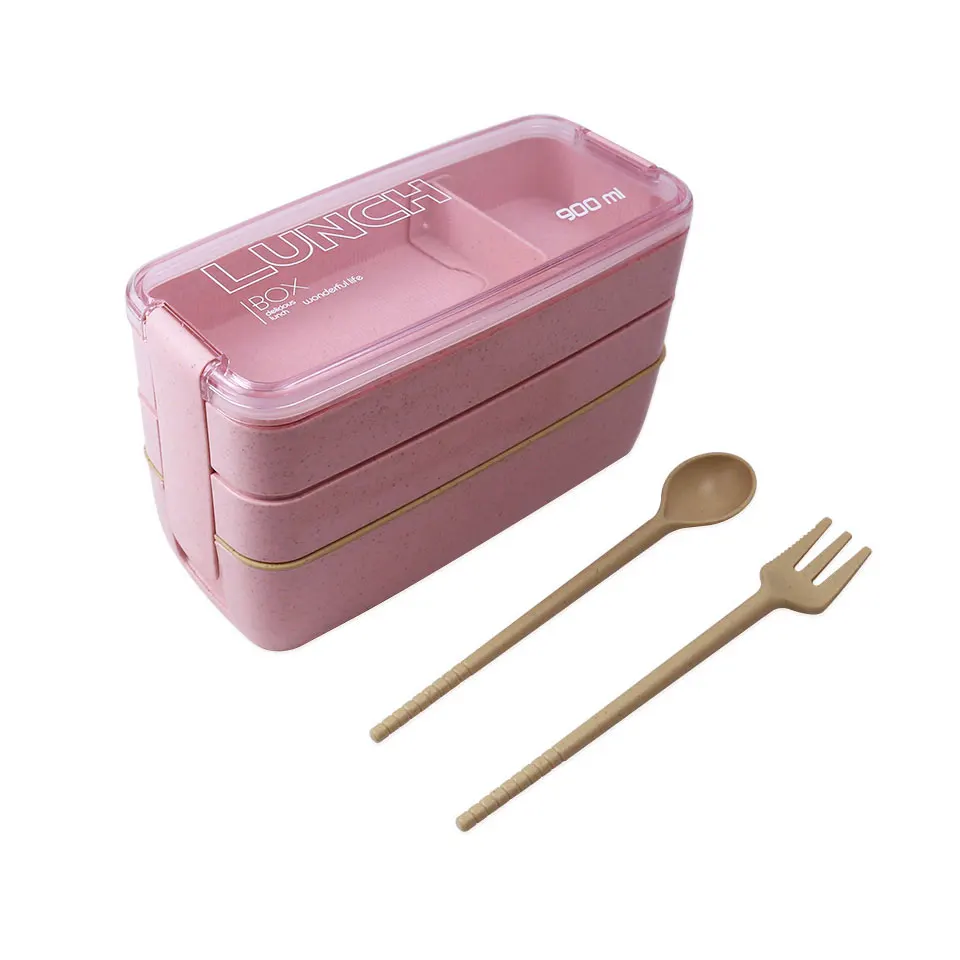 

900ml 3 Layers Bento Box Eco-Friendly Lunch Box Food Container Wheat Straw Material Microwavable Dinnerware Lunchbox 2019 New