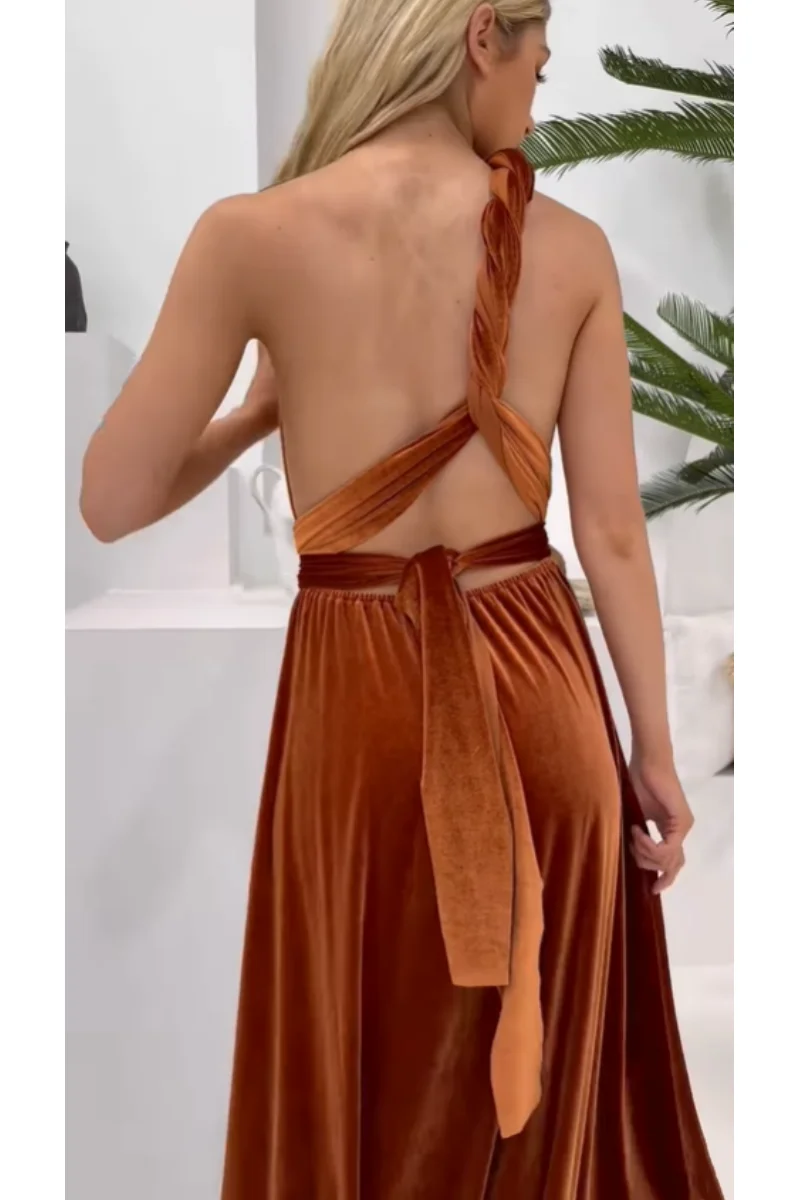 Элегантное бархатное платье-трапеция для подружки невесты женское