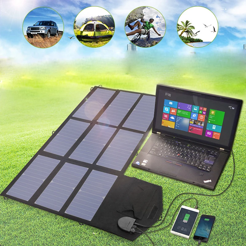 

New 70w Plus Size Solar Panel Charger Foldable Solar Plate 5v Usb Safe Charge Cell Solar Phone Charger For Home Outdoor Camp