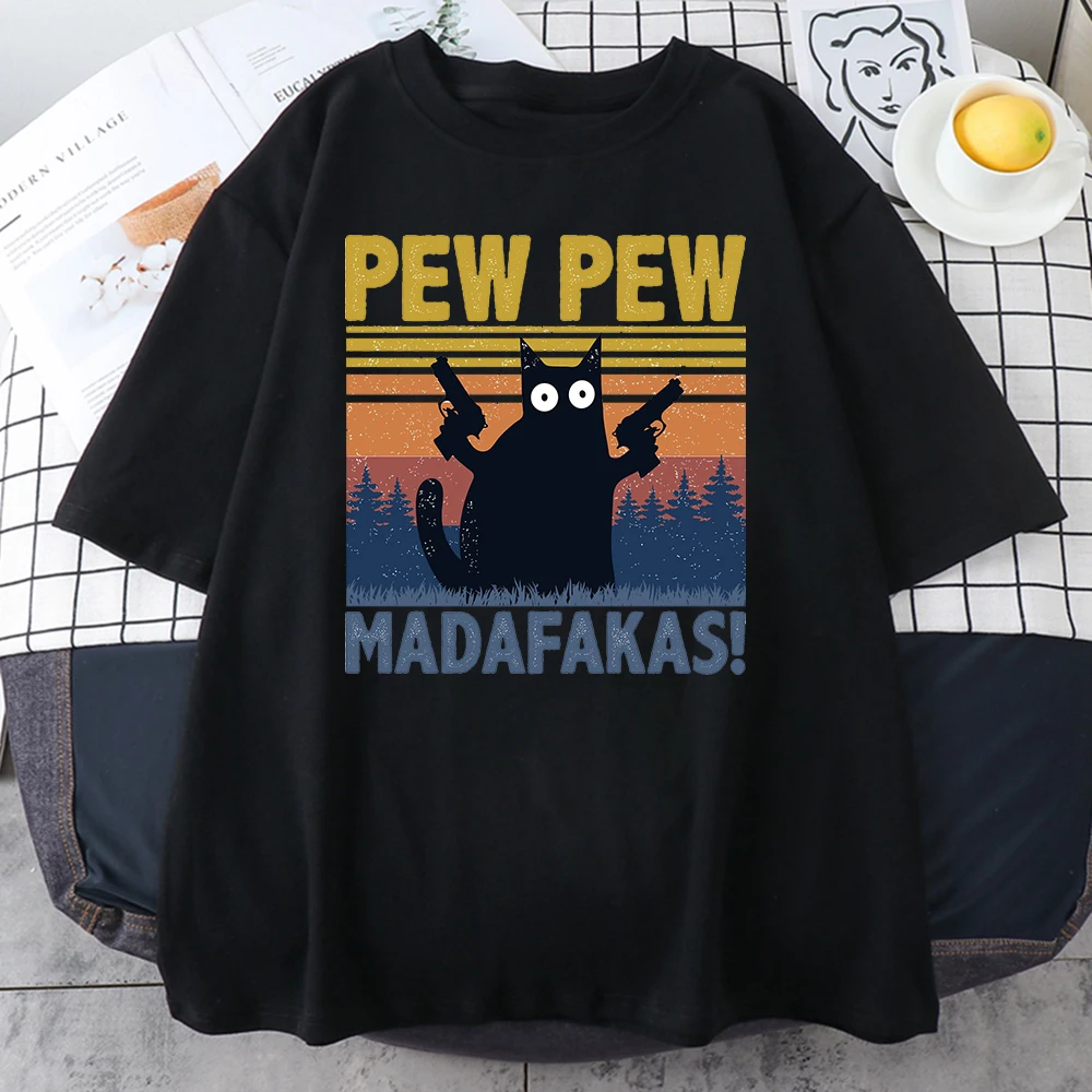 

Летняя мужская футболка Pew Madafakas, мужская рубашка с милым принтом черных кошек, Мужская модная футболка для мужчин, повседневные топы с корот...