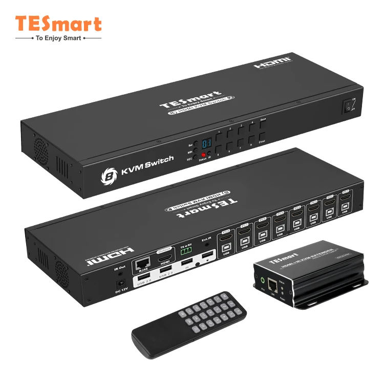 TESmart KVM-удлинитель IP HDCP 1,4 Cat Hotkey IR Pass Through EDID RS232 50m 4k 60hz HDMI KVM-переключатель