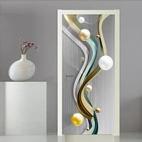 pvc door sticker fashion modern 3d abstract line silver pearl wallpaper living room art door poster self adhesive mural stickers