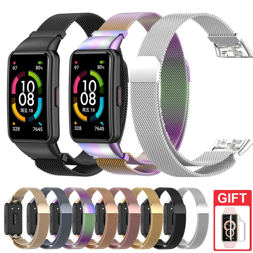 

Milan Magnetic Strap For Huawei Band 6 6pro Stainless steel Smart Wristband Replacement Bracelet For Honor Band 6 Metal Strap