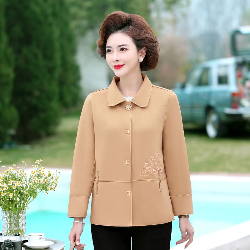 

Женское пальто с вышивкой, Женская куртка, универсальный шерстяной топ, матери среднего возраста, весенняя одежда, осень, зима, новинка