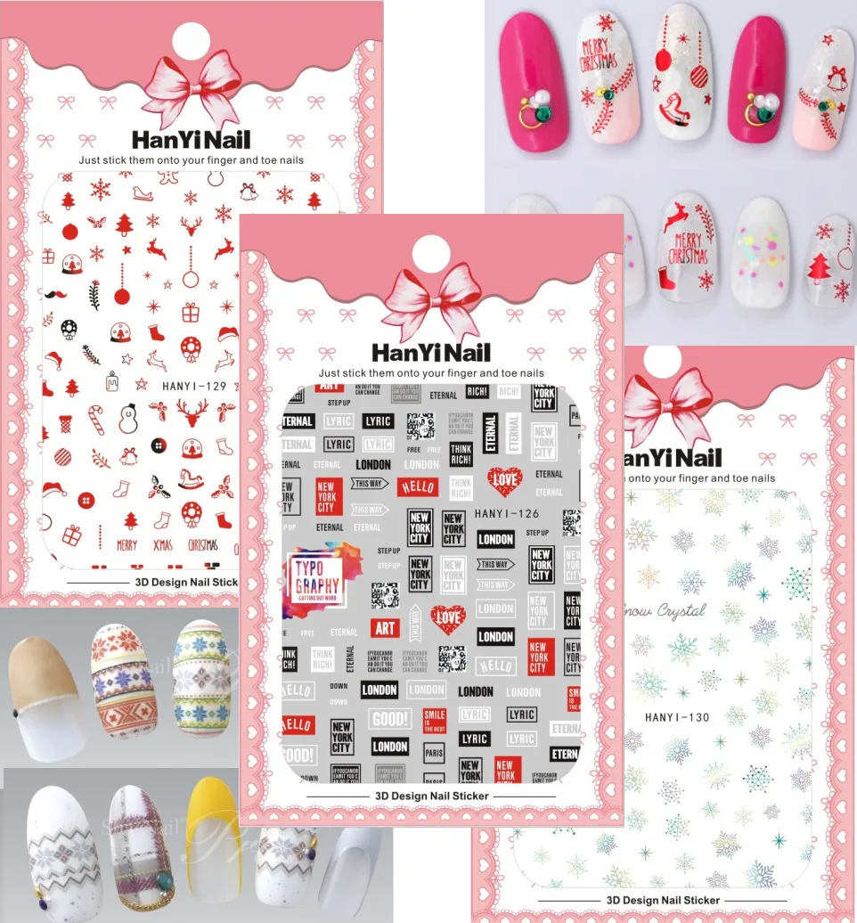 

3шт./упак. HanYi 124-130 имбирный человечок, полосатый лук, любовь, 3D наклейка для наращивания ногтей с обратным клеем для творчества
