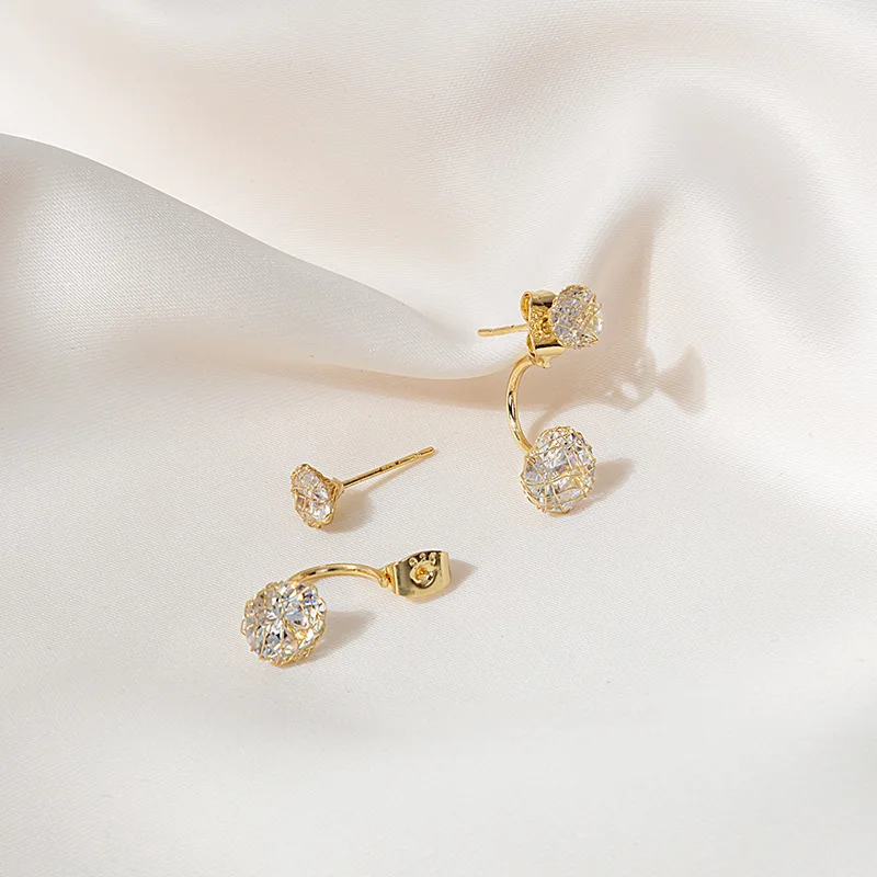 

A Two-wear Metal Mesh Braided Zircon 925 Silver Earrings Fashion Simple Ear Jewelry Earrings for Women Stud Earrings Wholesale