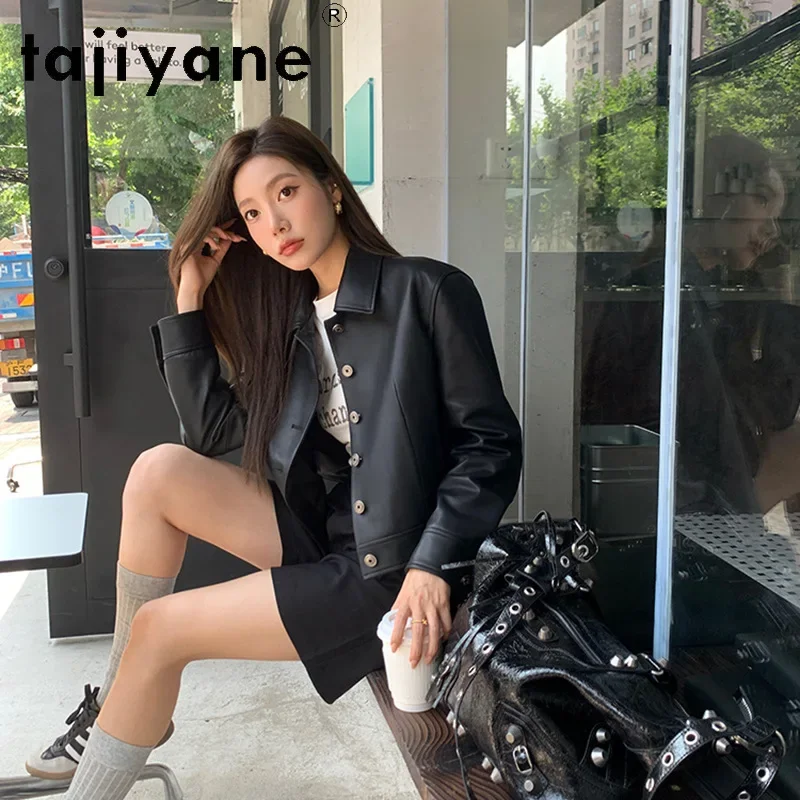 Женская короткая куртка TAJIYANE винтажное пальто из натуральной овечьей кожи