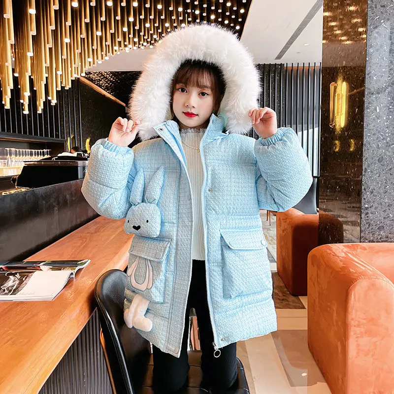 

Girls Winter Jacket Children's Thick Warm Coat Kids Hooded Coats Baby Thick Parka Lattice Winter Clothing Outerwear 6 10 14Years