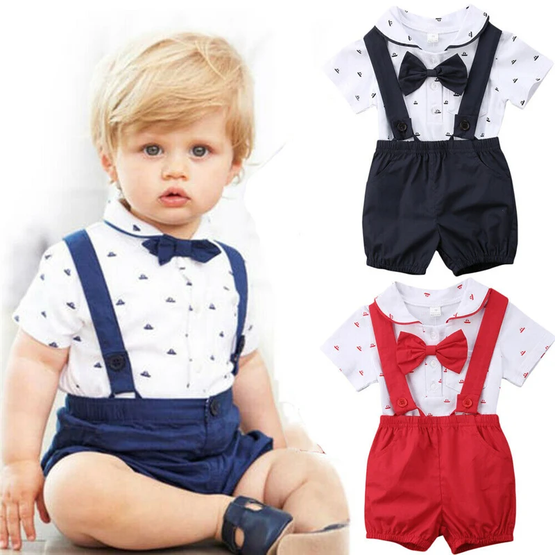 

Baby Boy Gentleman Clothes Set Boat Print Bodysuit Bow Romper Suspender Shorts Bib Pants 0-24M Newborn Infant Toddler Outfits