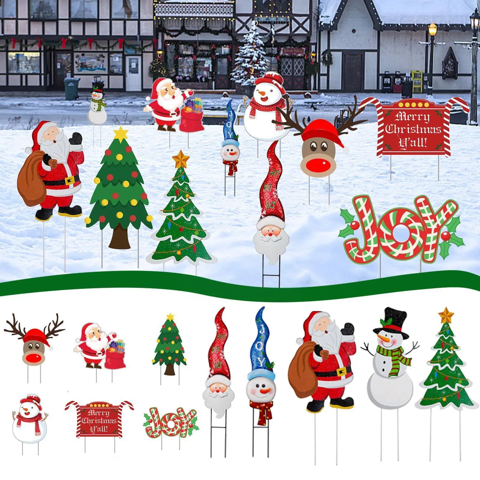 

New Christmas Tree Lawn Sign Decoration Santa Claus Yard Decoration Snowman Card W0T0