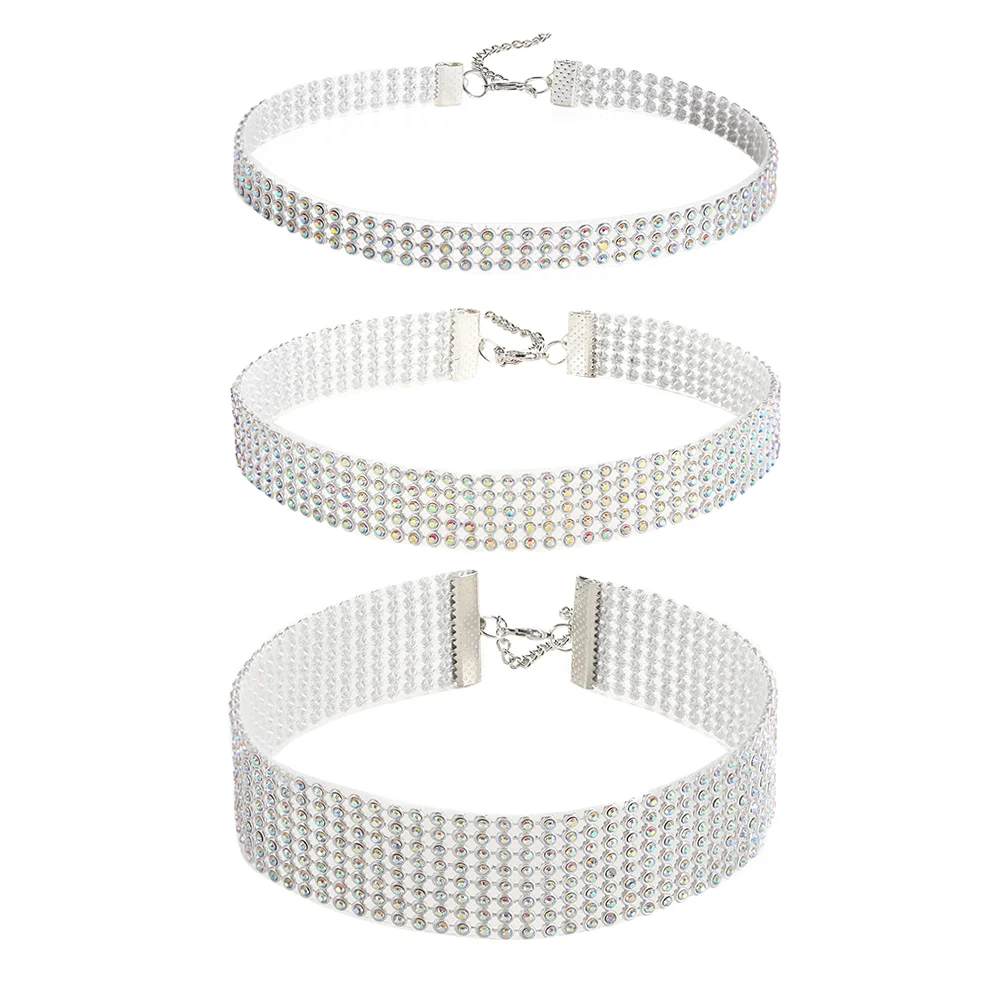 

3Pcs Rhinestones Necklace Clavicle Chain Choker Crystal Costume Accessory