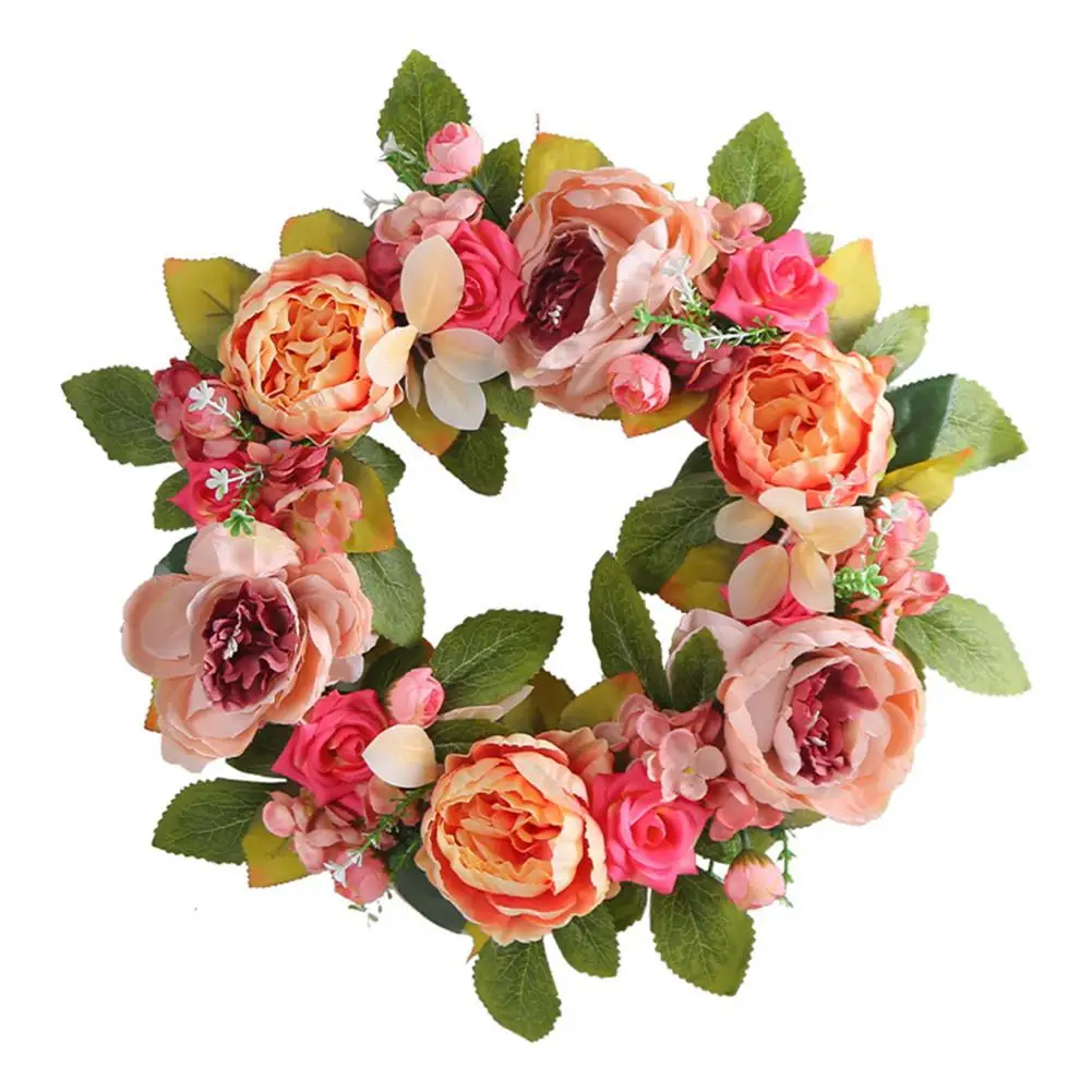 

Artificial Garland Weather-resistant Green Leaves Welcoming Spring Door Wreath Full Bloom Door Wreath Garden Decor