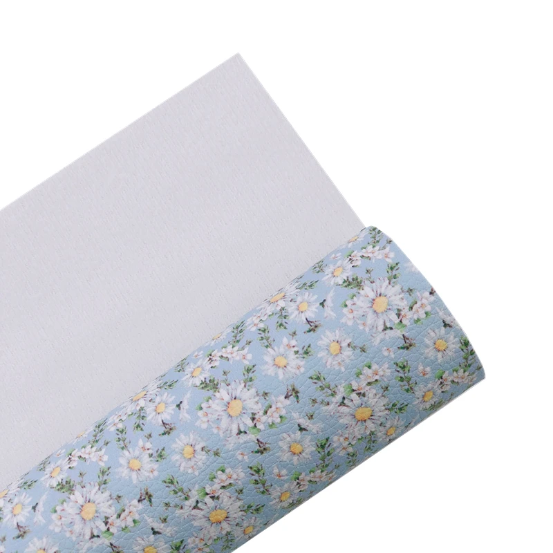 Листы Из искусственной кожзаменителя с рисунком ярко-голубых ромашек и полевых