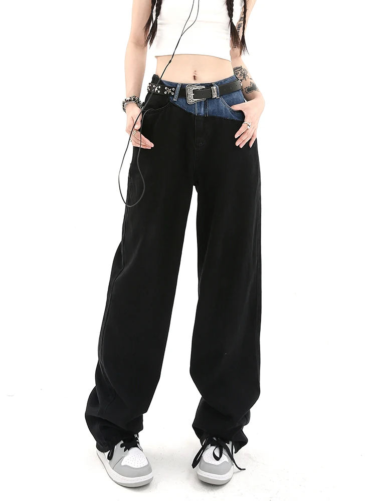 

Vintage High Waist Women Blue Jeans Korean Fashion Streetwear Wide Leg Jean Female Denim Trouser Straight Baggy Mom Pants