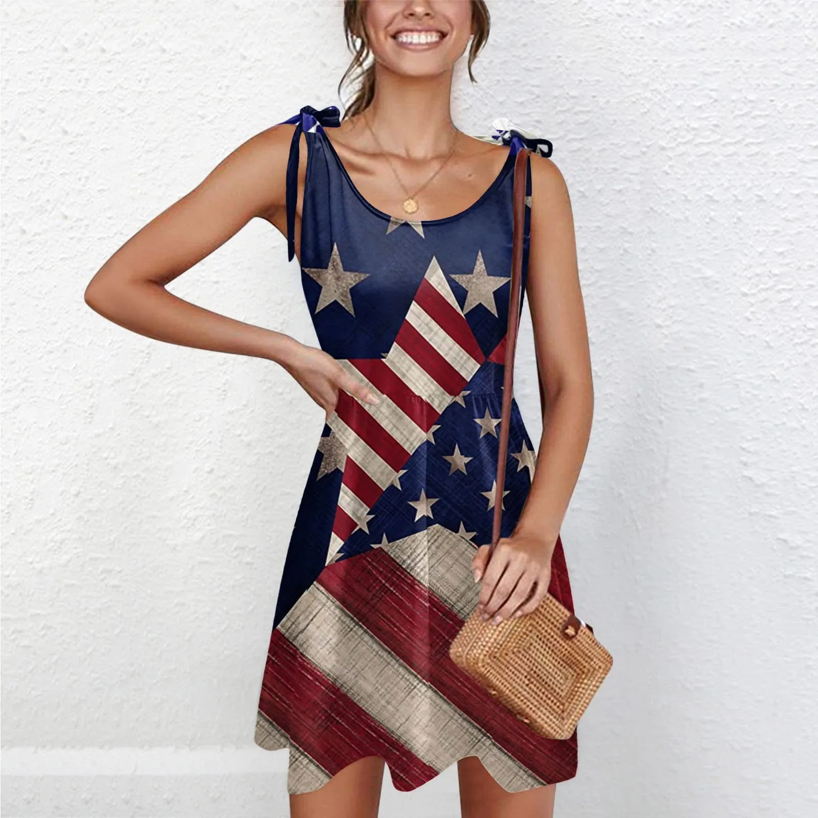 

Женское летнее платье без рукавов, Повседневное платье с принтом в виде флага США, 2022