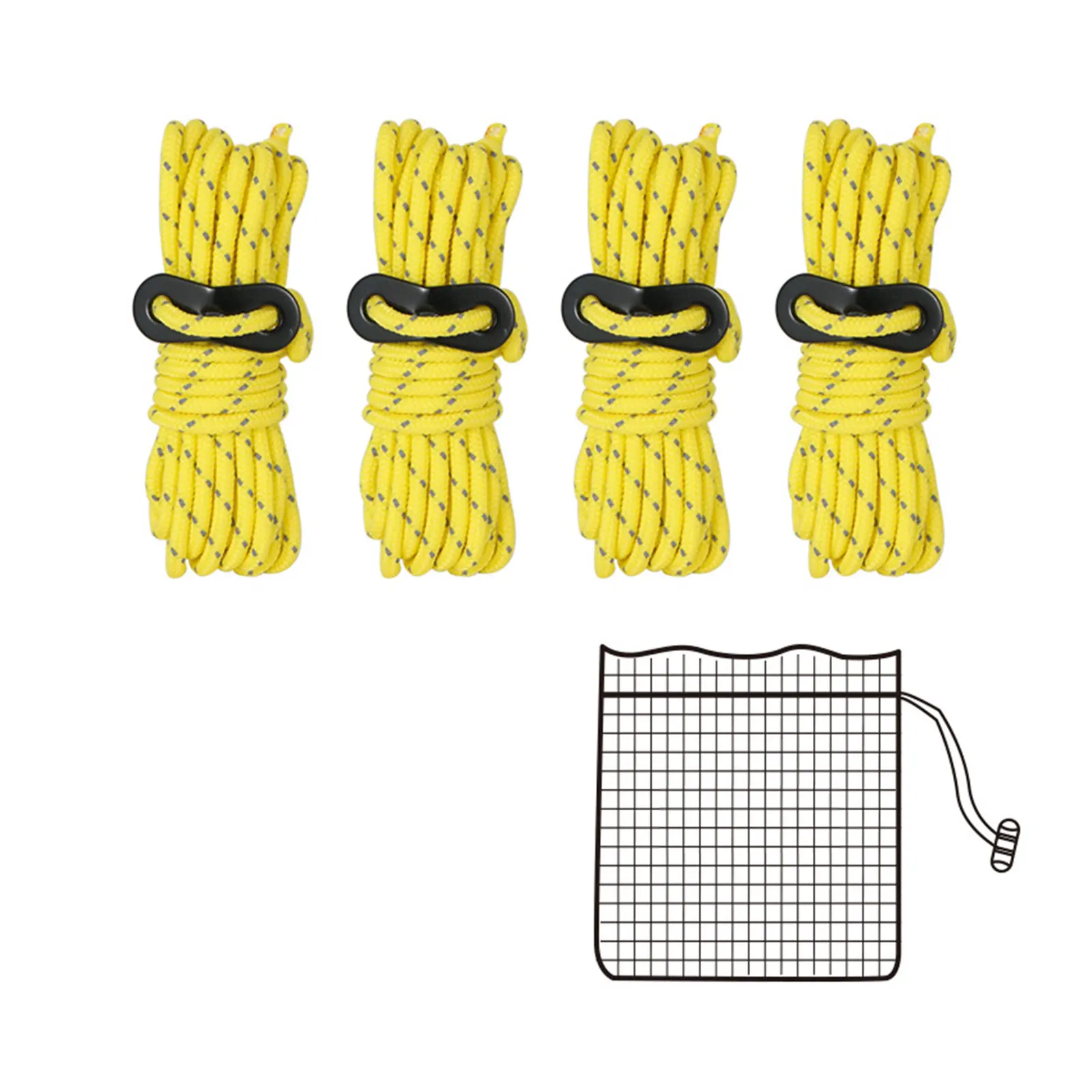 

4pcs Tent Rope Fixed Buckle Nylon Reflective Guy Lines Durable Adjusters Awning Carabiner Camping Rope