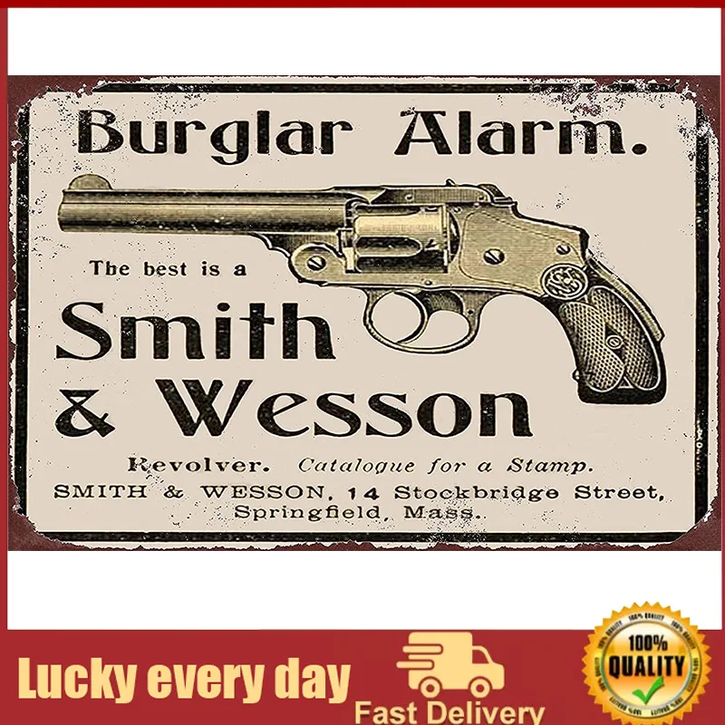 

Rosefinch Stone Metal Tin Sign Burglar Alarm Smith Wesson Vintage Wall Decor Bars Decor Vintage Bakery Kitchen Cafe Wall