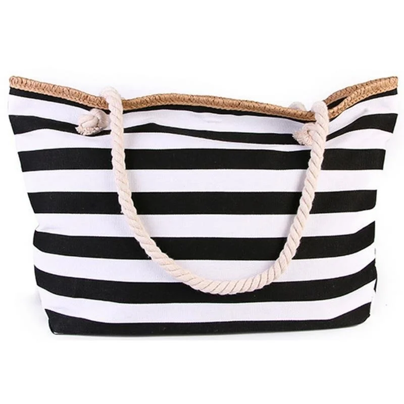 

New Beach Tote Bag Fashion Women Canvas Summer Large Capacity Striped Shoulder Bag Tote Handbag Shopping Shoulder Bags