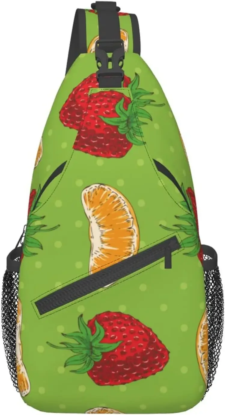 

Strawberry Orange Casual Cross Chest Bag Printing,Adjustable Shoulder Straps And Multiple Pockets For Books, Clothes