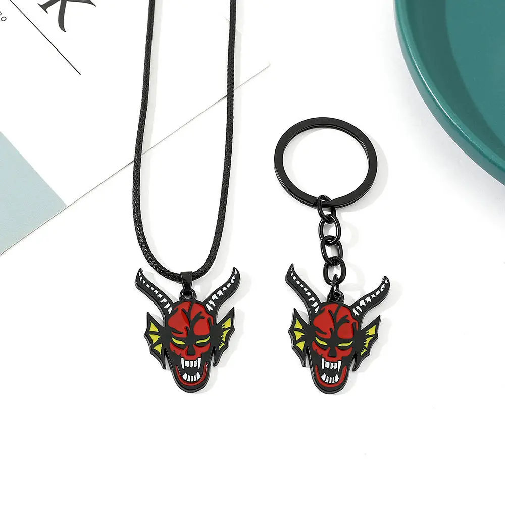 

Stranger Things Hellfire Club Symbol Pendant Keychain Punk Ghost Head Necklace Cosplay Accessories Women Choker Anime Jewelry