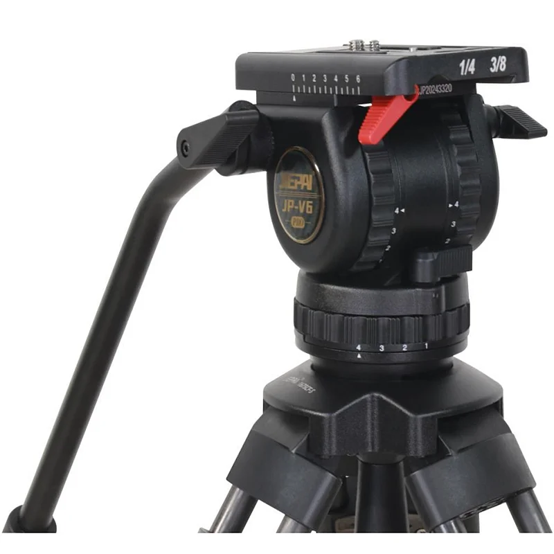 Фото Новейший профессиональный штатив Jiepai V6 CF-S для видеокамер и DSLR-камер, сверхпрочный, с фиксацией в один клик, из углеродного волокна, с флюидной головкой №4