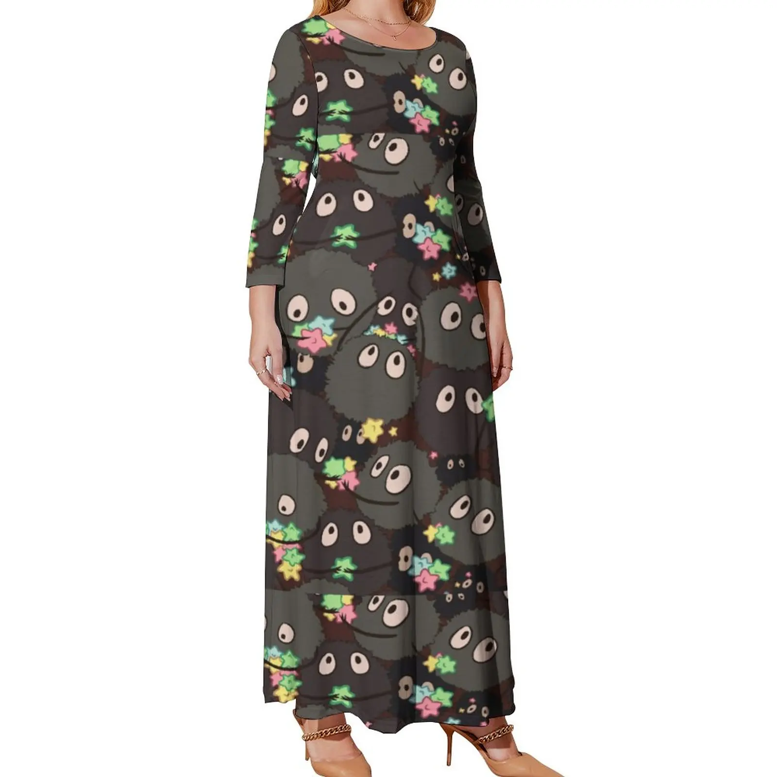 Spirited Away Dress Plus Size Kawai Russians Print Elegant Maxi Dress Long Sleeve Streetwear Boho Beach Long Dresses Gift Idea