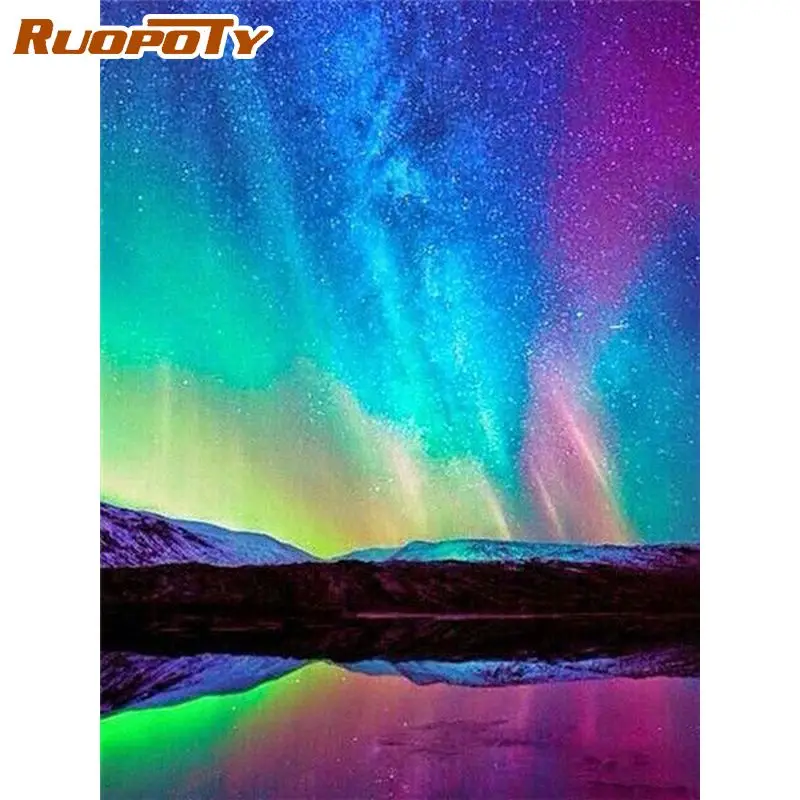 

RUOPOTY Modern Painting By Numbers On Canvas Aurora Polar Light Drawing On Number Diy Crafts Wall Decor Gift Artwork Picture
