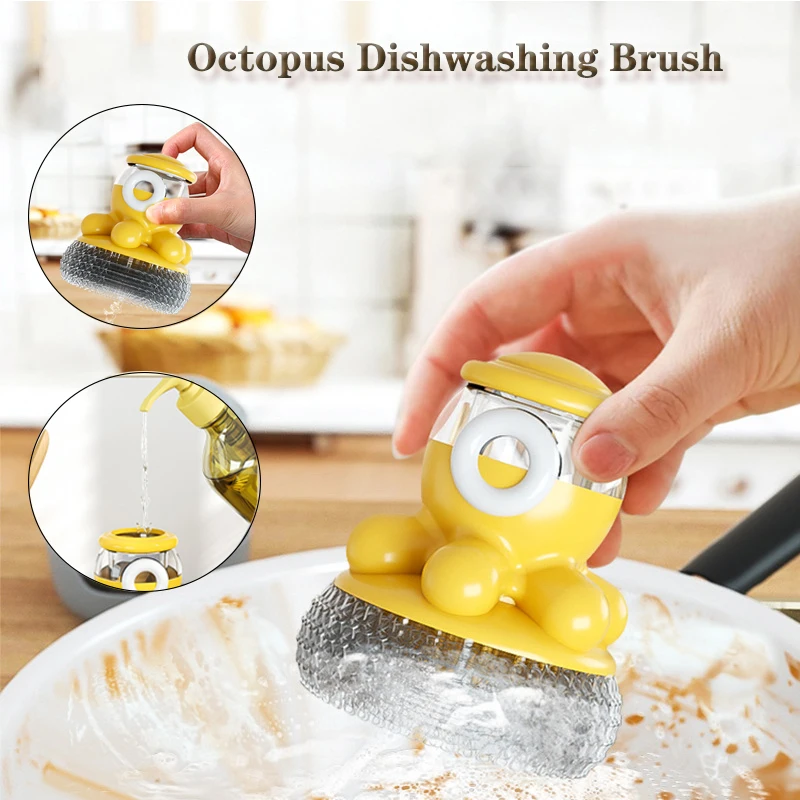 

Octopus Dishwashing Brush Automatic Liquid Discharge Best Kitchen Gadgets Chicken Shape Press Removable Brush Cleaning Gadgets