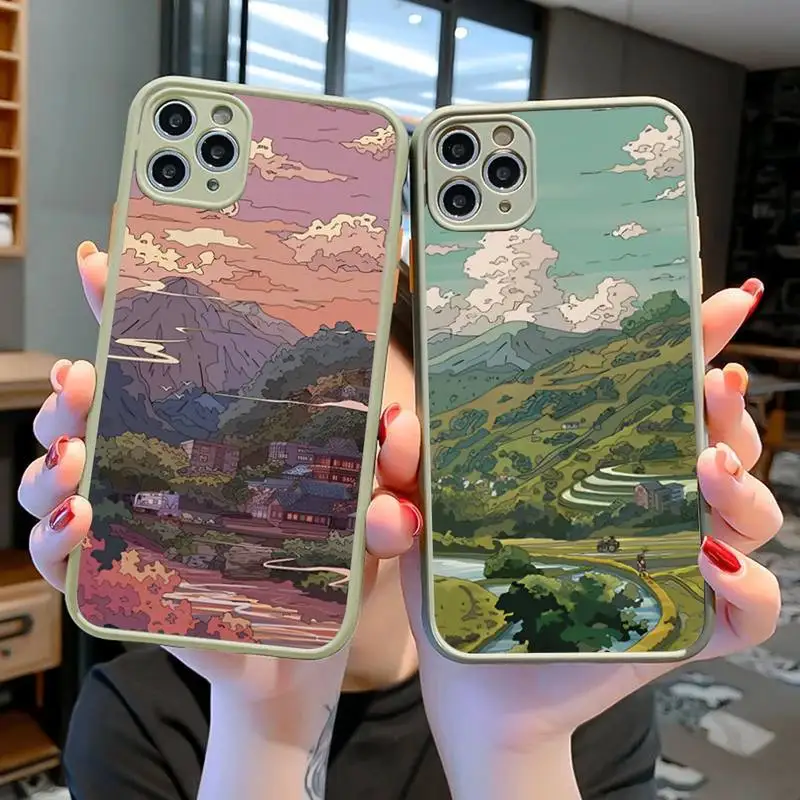 

Японский аниме ручная роспись пейзаж чехол для телефона iPhone 14 11 12 13 Mini Pro Max 8 7 Plus X XR XS MAX Прозрачный матовый чехол