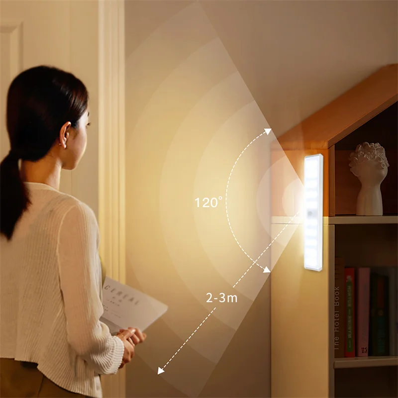 

LED Under Cabinet Light Motion Sensor Wireless Wall Lamp with Sticker/Magnetic Wardrobe Stairs Bed Side Light Home Night Light