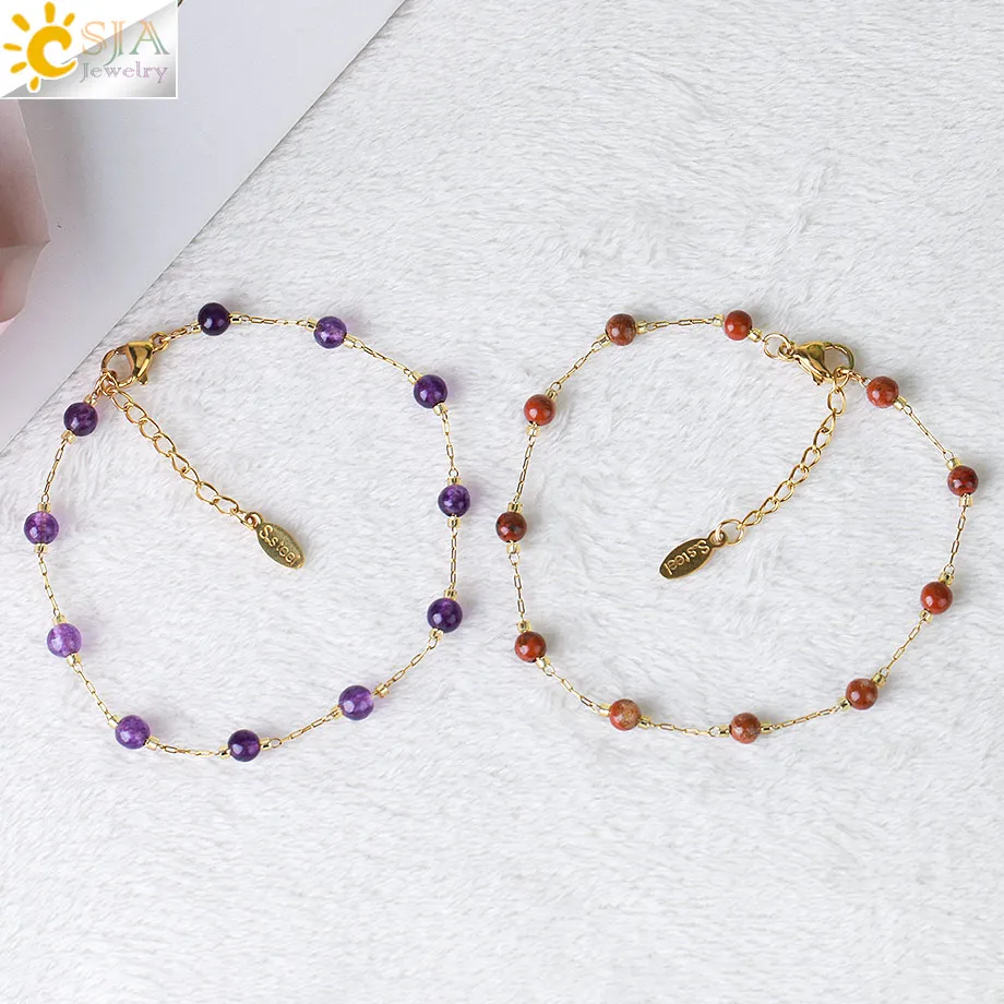 Женский браслет из нержавеющей стали CSJA натурального камня с кристаллами и