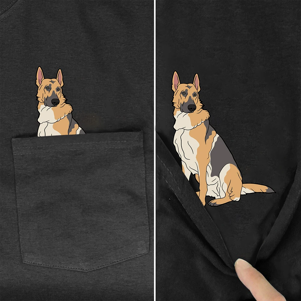 Хлопковые футболки CLOOCL с животными, милые футболки с карманом немецкой овчарки, летние топы в стиле хип-хоп, футболки с графическим рисунком, женские футболки, Прямая поставка