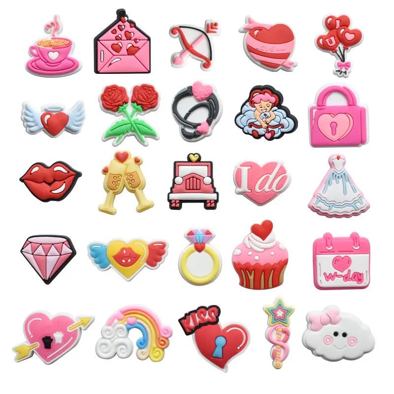 

Hot Sale 1Pcs Love Valentine's Day's Pvc Croc Charms DIY Shoe Wristband Accessories for Boys Girls Adults Men Women Party Gifts
