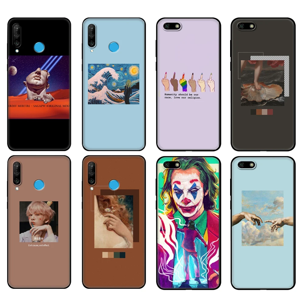 

Черный чехол из ТПУ для Huawei Honor 20 Lite, 10, 10i, 20S, 30S, 30, чехол для Honor 7A 5,45, 7s, 7C 5,7, чехол с великолепным рисунком в эстетике