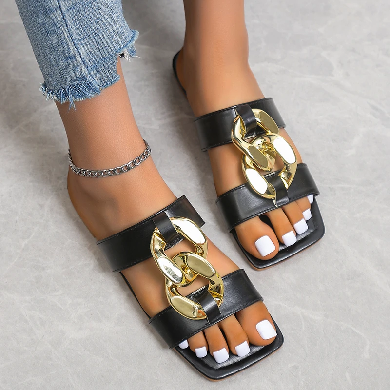 

Сандалии женские с цепочкой, мягкие без застежки, пляжные шлепанцы, тапки для отдыха, большие размеры 35-43