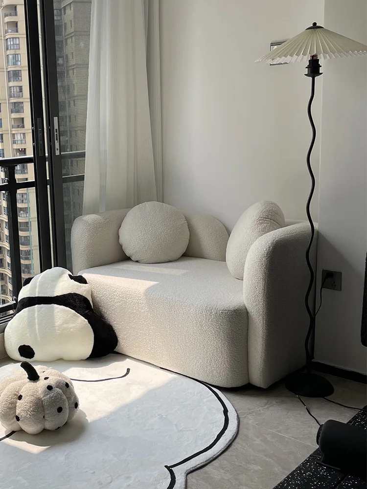 

Nordic Small Apartment Balcony Double Lazy Sofa Fabric Lambswool Faux Leather Living Room Light Luxury Clothing Store Sofa