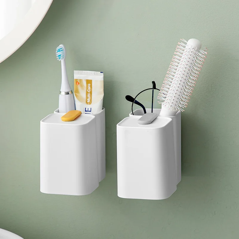 

Hole-free Magnetic Toothbrush Holder Bathroom Seamless Storage Rack Home Bathroom Wall Hanging Mouthwash Cup Set Wall Hanging