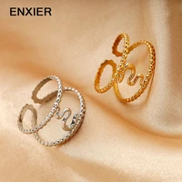 enxier new double layer snake rings for women 316l stainless steel 18k gold plated adjustable open ring femme jewelry