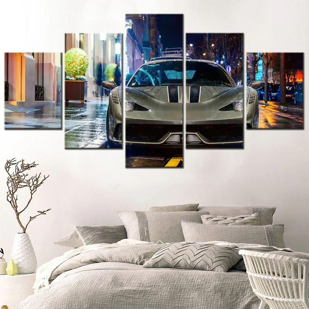 

Framed Modern Canvas Art Painting HD Print Pictures On The Wall Art 5 Piece Premium Luxury Sports Car Ferrari Posters Home Decor