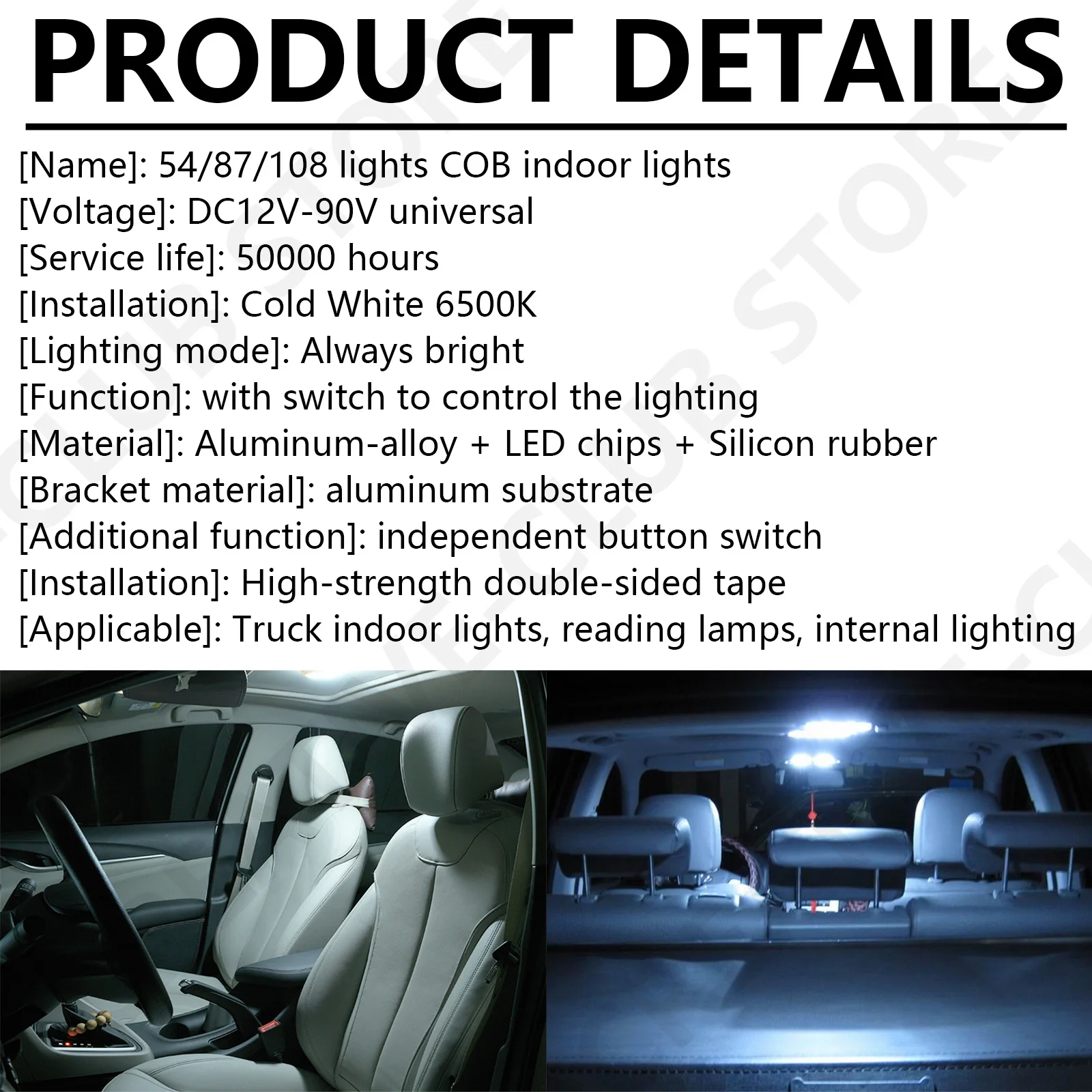 Светодиодная COB-лента 12В 24В для чтения в автомобиле, SMD LED ночная подсветка, внутренний потолочный светильник с выключателем для фургонов, грузовиков, кемперов (art.: 3920da1287348) - 3920da1287348