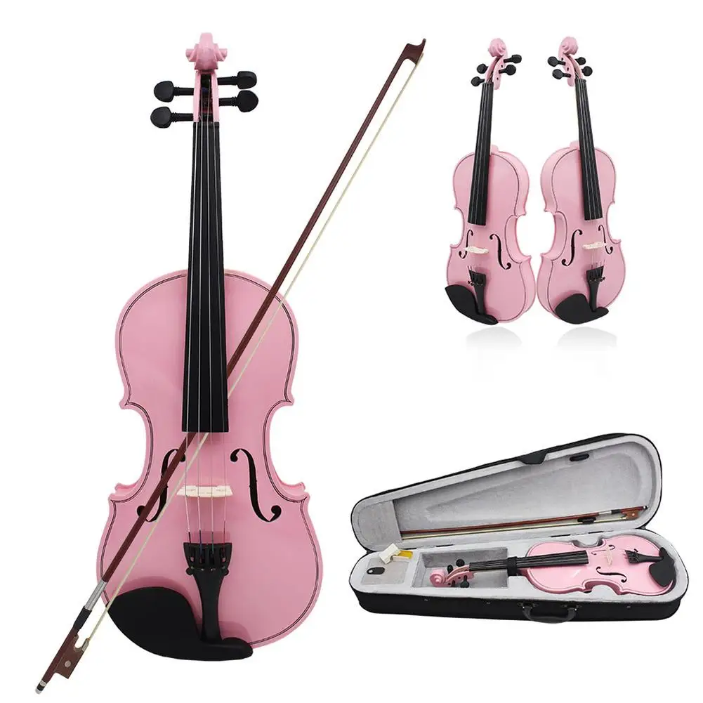 

4/4 Full Size Acoustic Violin For Beginners Basswood Fiddle Colored Solid Wood Violin With Carrying Case Stringed Instrument