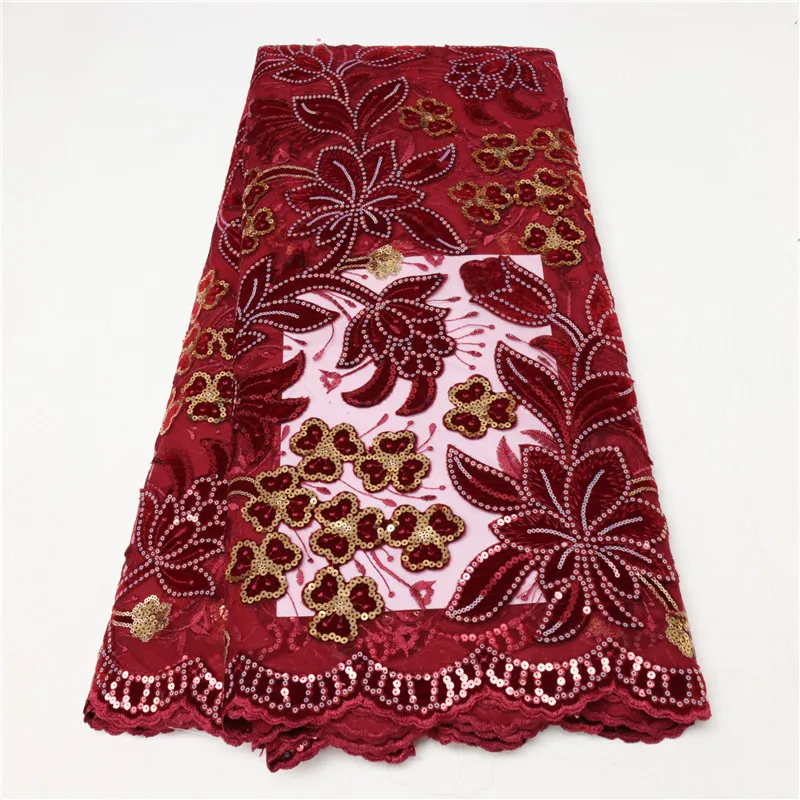 

Latest Velvet African Lace Fabric With Gold Sequins French Embroidery Nigerian Velvet Lace Fabric For Wedding Party Sequins