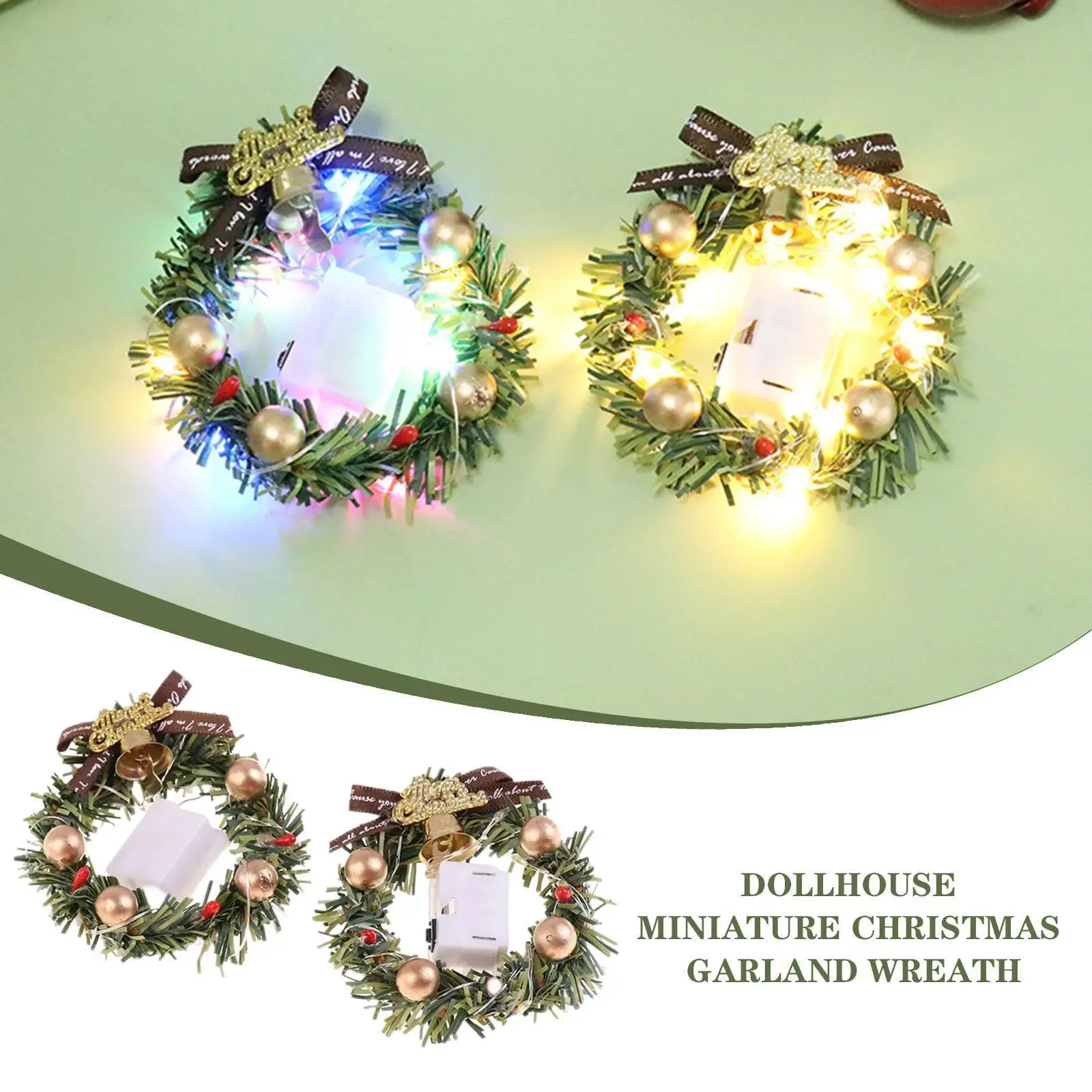 

Масштаб 1:12 миниатюрный кукольный домик Рождественская Гирлянда Венок мини светильник кой кукольный венок аксессуары модель дома Рождественский светодиодный Декор R2A4